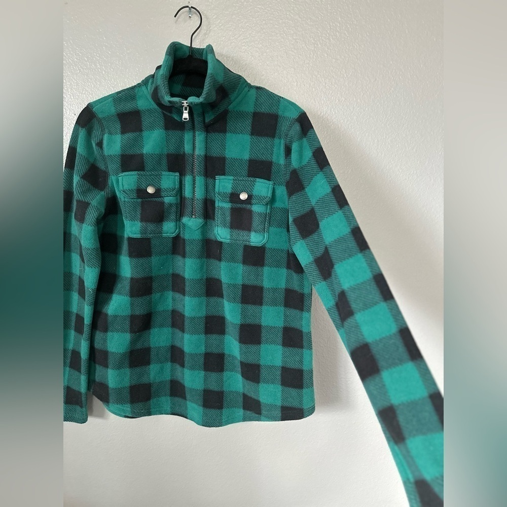 Chaps Women’s Green/Black Buffalo Plaid Fleece Quarter Zip-up. Size: Medium. - Picture 13 of 16